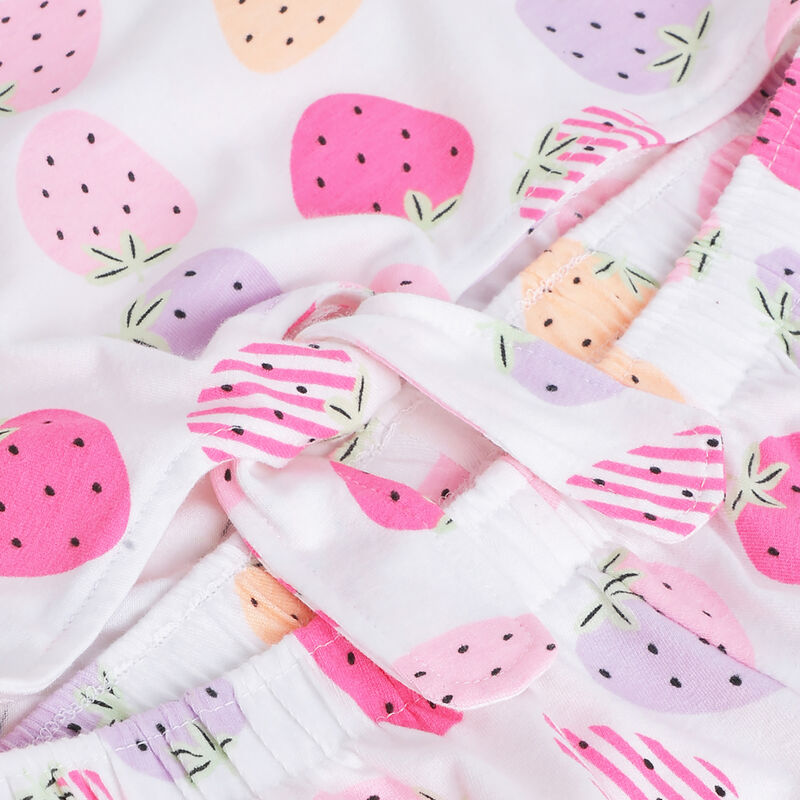 Girls Pink Strawberry Printed Short Dungaree image number 3